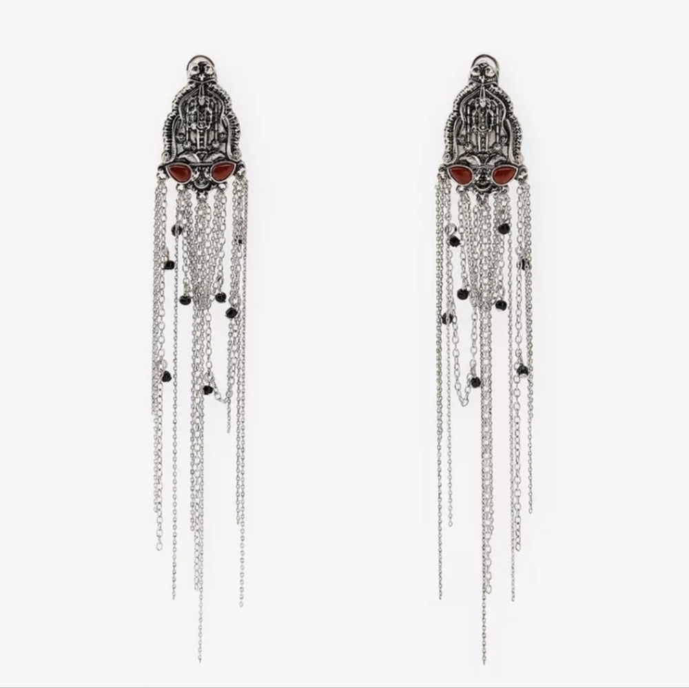 ZARA Metal Chain and Bead Earrings